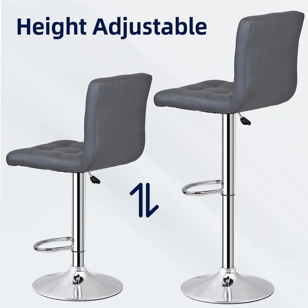 Stylish Gray PU Leather Bar Stools Adjustable Height Swivel And Backrest For Counter Use Perfect Fo 9