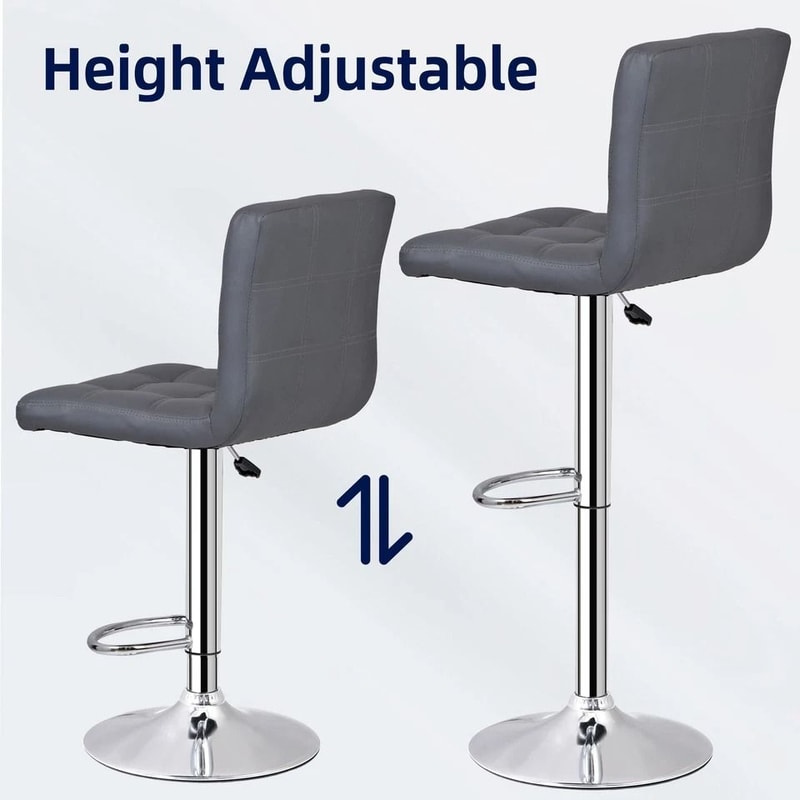 Stylish Gray PU Leather Bar Stools Adjustable Height Swivel And Backrest For Counter Use Perfect Fo 9
