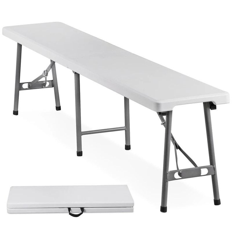 Portable Outdoor Bench White Plastic Folding Bench With NonSlip Mat Handle Waterproof HeavyDuty 10