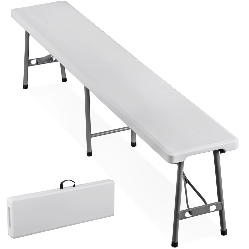 Portable Outdoor Bench White Plastic Folding Bench With NonSlip Mat Handle Waterproof HeavyDuty 0