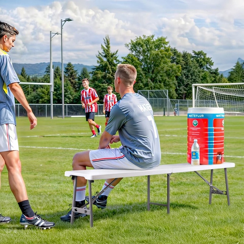 Portable Outdoor Bench White Plastic Folding Bench With NonSlip Mat Handle Waterproof HeavyDuty 8