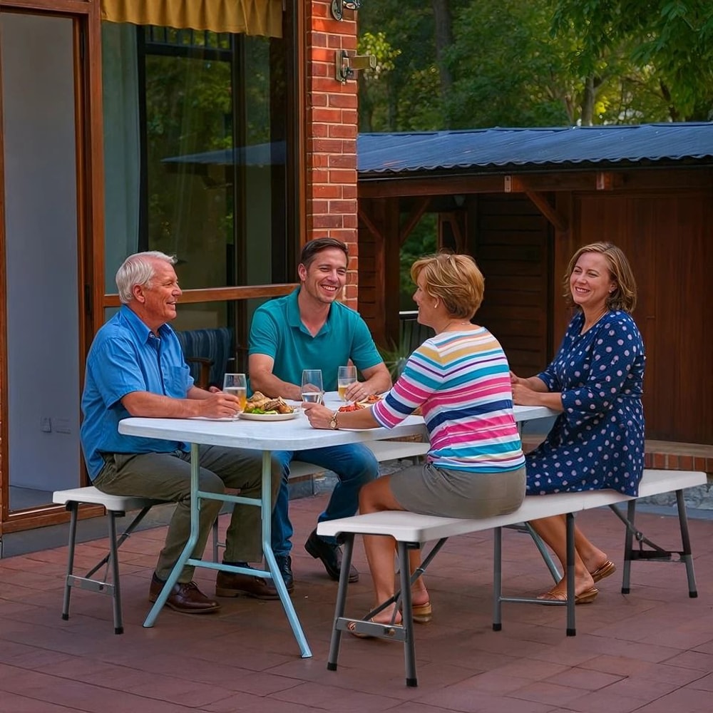Portable Outdoor Bench White Plastic Folding Bench With NonSlip Mat Handle Waterproof HeavyDuty 9