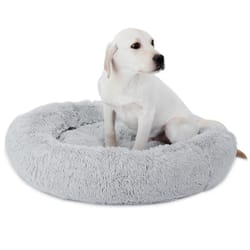 calming fur donut cuddler for dogs and cats, soft polyester bed, warmer pet bed for joint pain relief