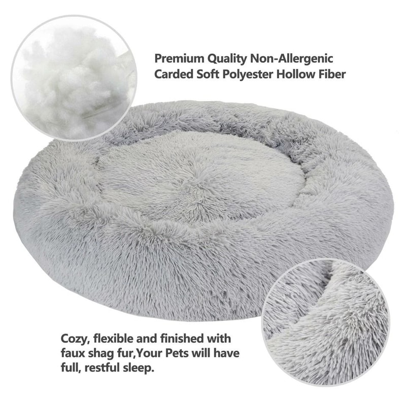Calming Fur Donut Cuddler For Dogs And Cats Soft Polyester Bed Warmer Pet Bed For Joint Pain Relief 8