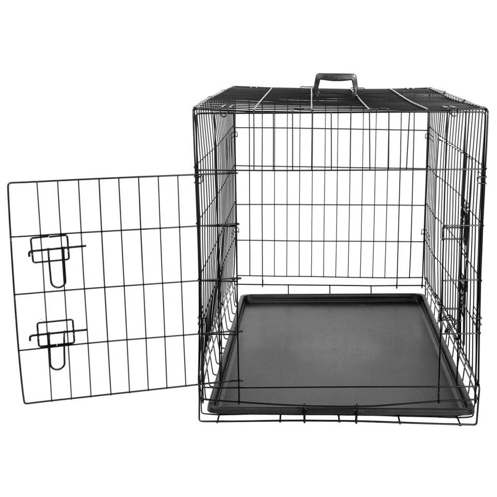 Folding Metal Dog Crate For Large Dogs Wire Dog Kennels Black Heavy Duty LeakProof Pan 1