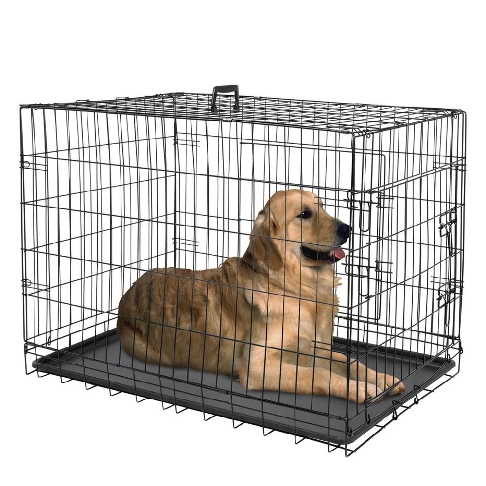 Folding Metal Dog Crate For Large Dogs Wire Dog Kennels Black Heavy Duty LeakProof Pan 3