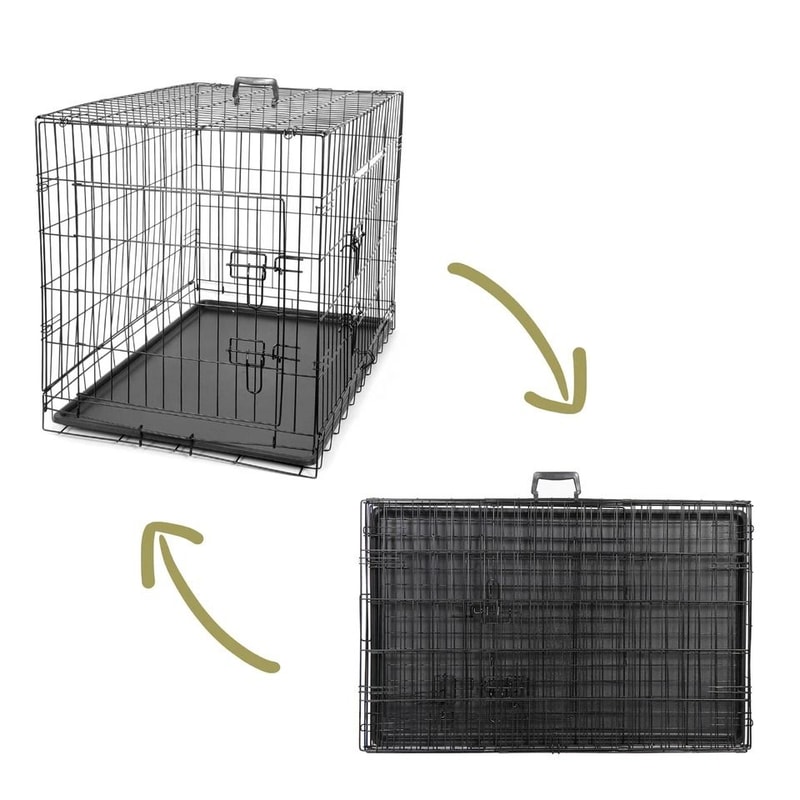 Folding Metal Dog Crate For Large Dogs Wire Dog Kennels Black Heavy Duty LeakProof Pan 4