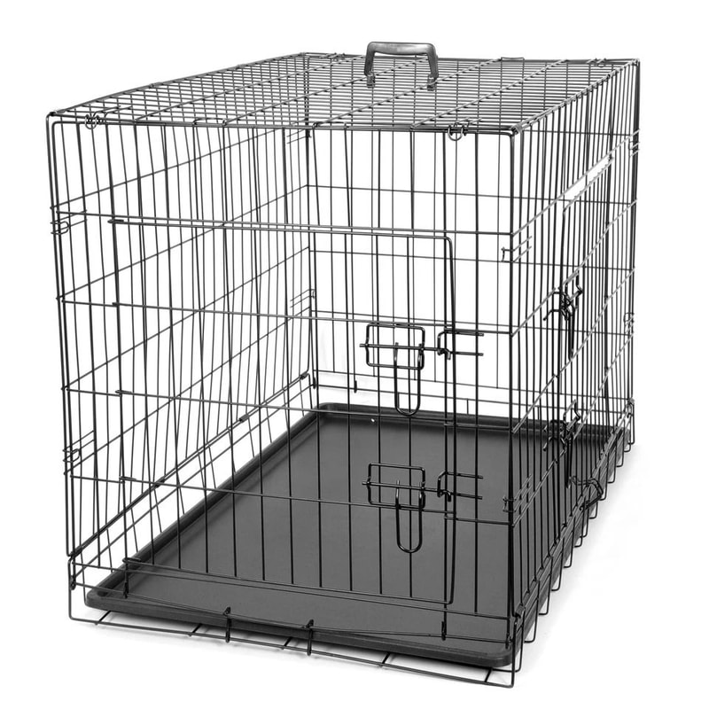 Folding Metal Dog Crate For Large Dogs Wire Dog Kennels Black Heavy Duty LeakProof Pan 5
