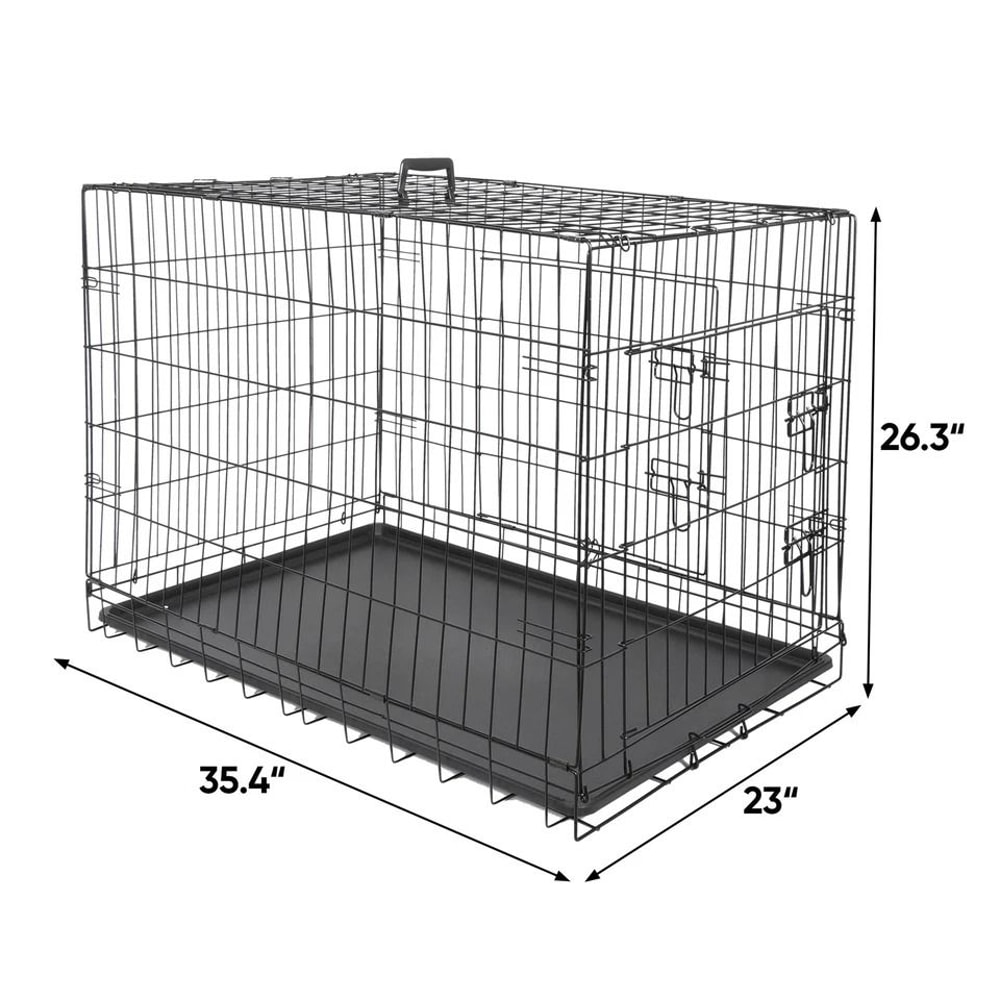 Folding Metal Dog Crate For Large Dogs Wire Dog Kennels Black Heavy Duty LeakProof Pan 7