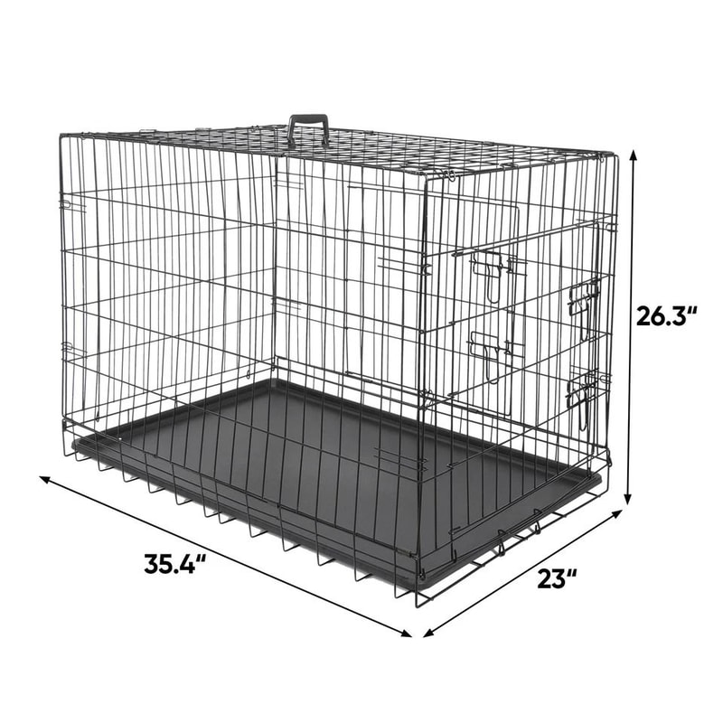 Folding Metal Dog Crate For Large Dogs Wire Dog Kennels Black Heavy Duty LeakProof Pan 7