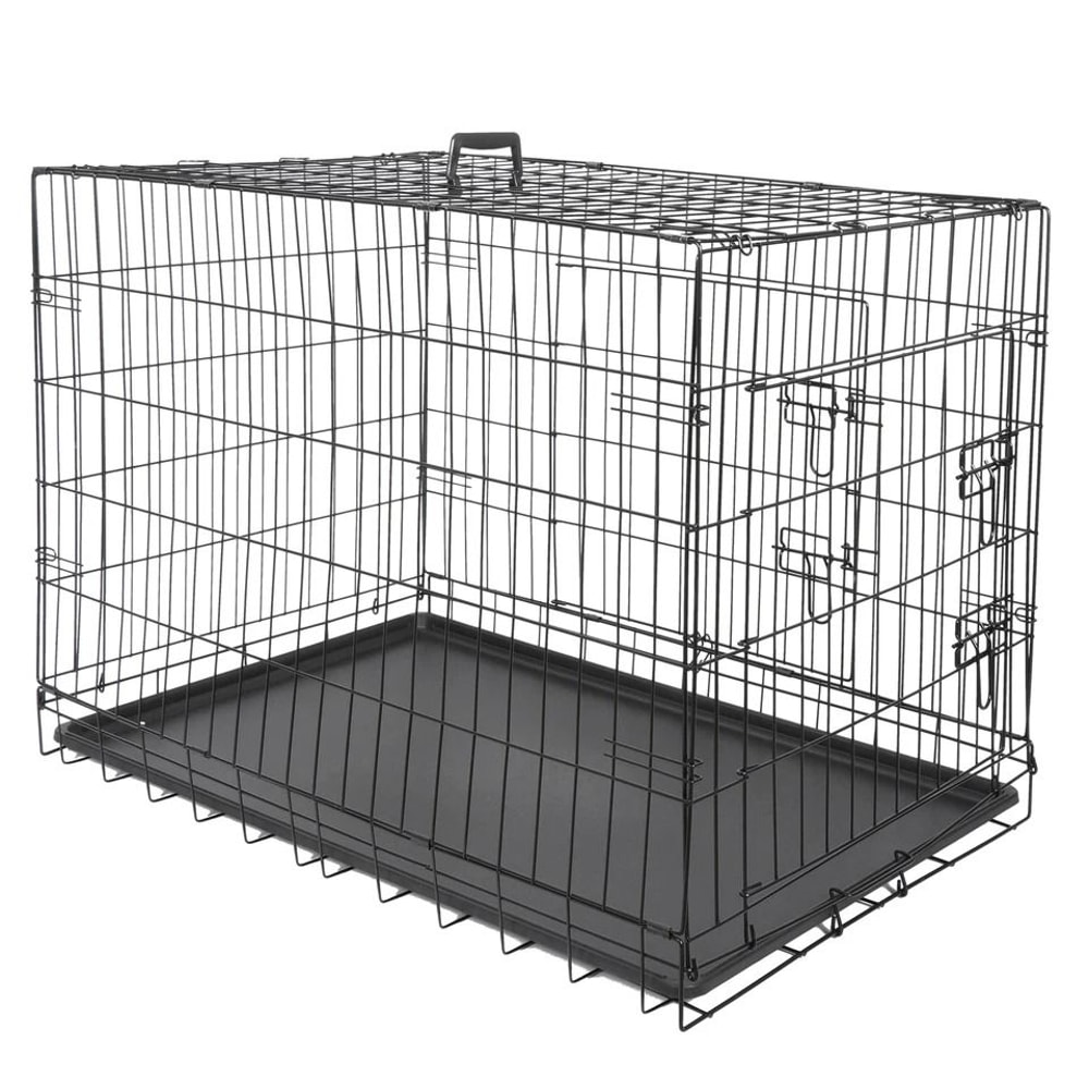 Folding Metal Dog Crate For Large Dogs Wire Dog Kennels Black Heavy Duty LeakProof Pan 8