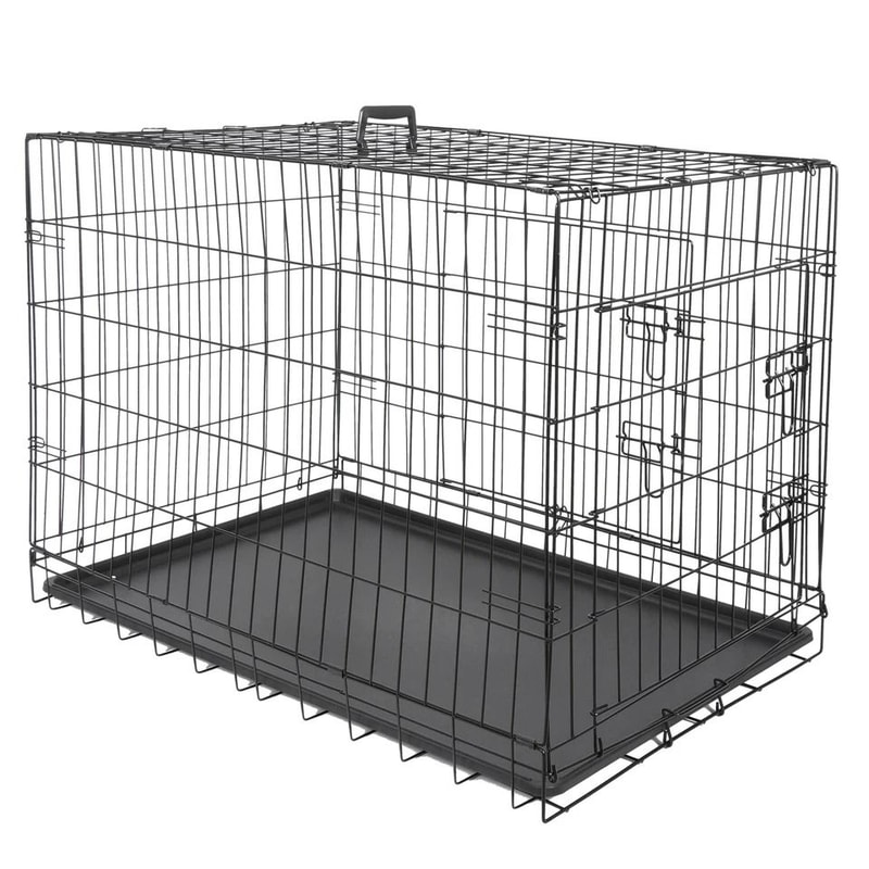 Folding Metal Dog Crate For Large Dogs Wire Dog Kennels Black Heavy Duty LeakProof Pan 8