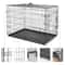 Folding Metal Dog Crate For Large Dogs Wire Dog Kennels Black Heavy Duty LeakProof Pan 10
