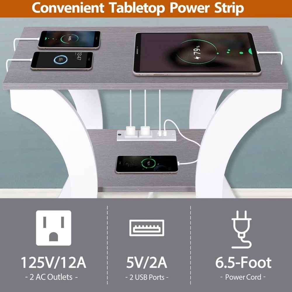 End Table With USB Ports Side Table With Outlets Gray Tier Storage Charging Station For Bedroom 2