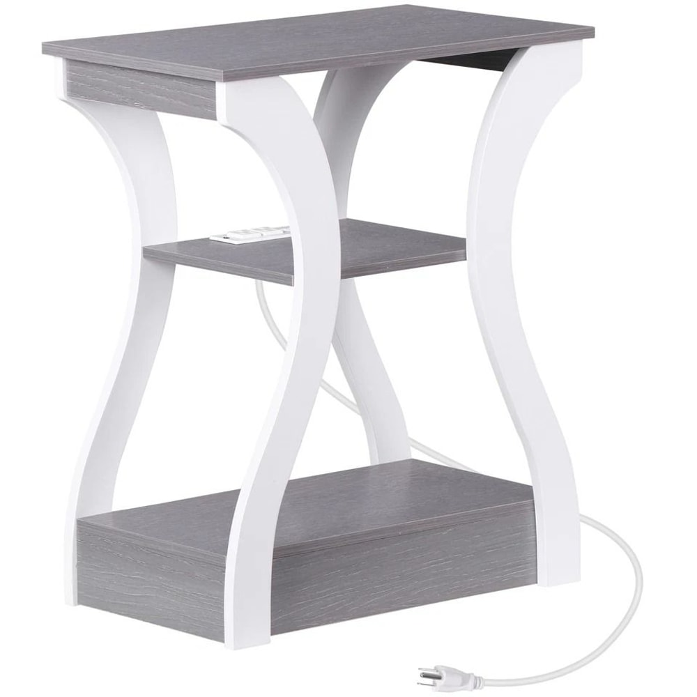 End Table With USB Ports Side Table With Outlets Gray Tier Storage Charging Station For Bedroom 0