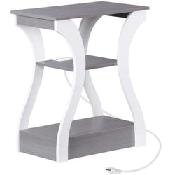 end table with usb ports, side table with outlets, gray tier storage, charging station for bedroom