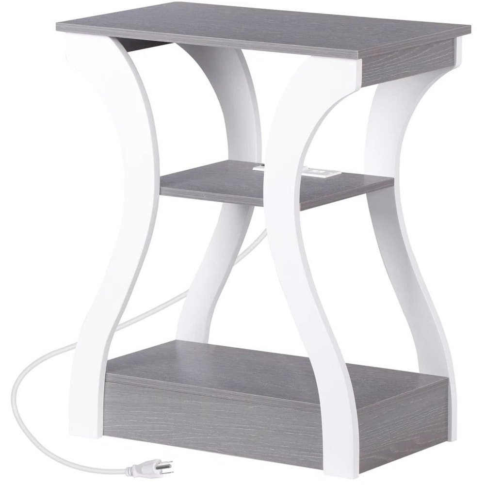 End Table With USB Ports Side Table With Outlets Gray Tier Storage Charging Station For Bedroom 7