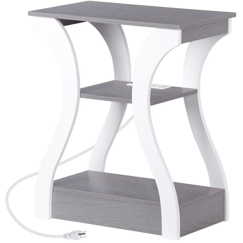 End Table With USB Ports Side Table With Outlets Gray Tier Storage Charging Station For Bedroom 7