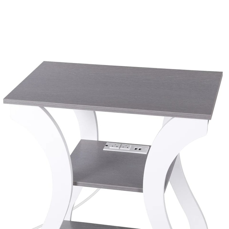 End Table With USB Ports Side Table With Outlets Gray Tier Storage Charging Station For Bedroom 6