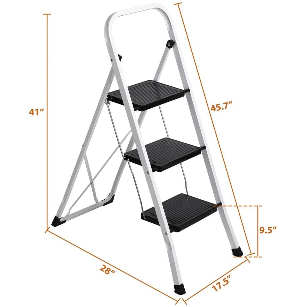 Ladder Safety Non Slip Mat Tread Foldable Kitchen Steel Step Stool White Heavy Duty Platform 12