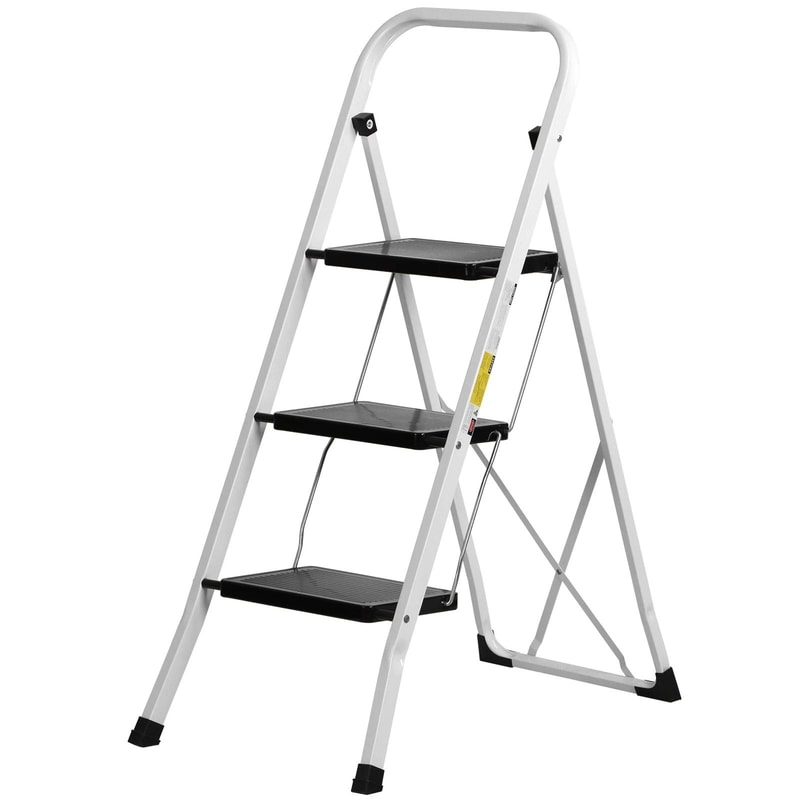 Ladder Safety Non Slip Mat Tread Foldable Kitchen Steel Step Stool White Heavy Duty Platform 0