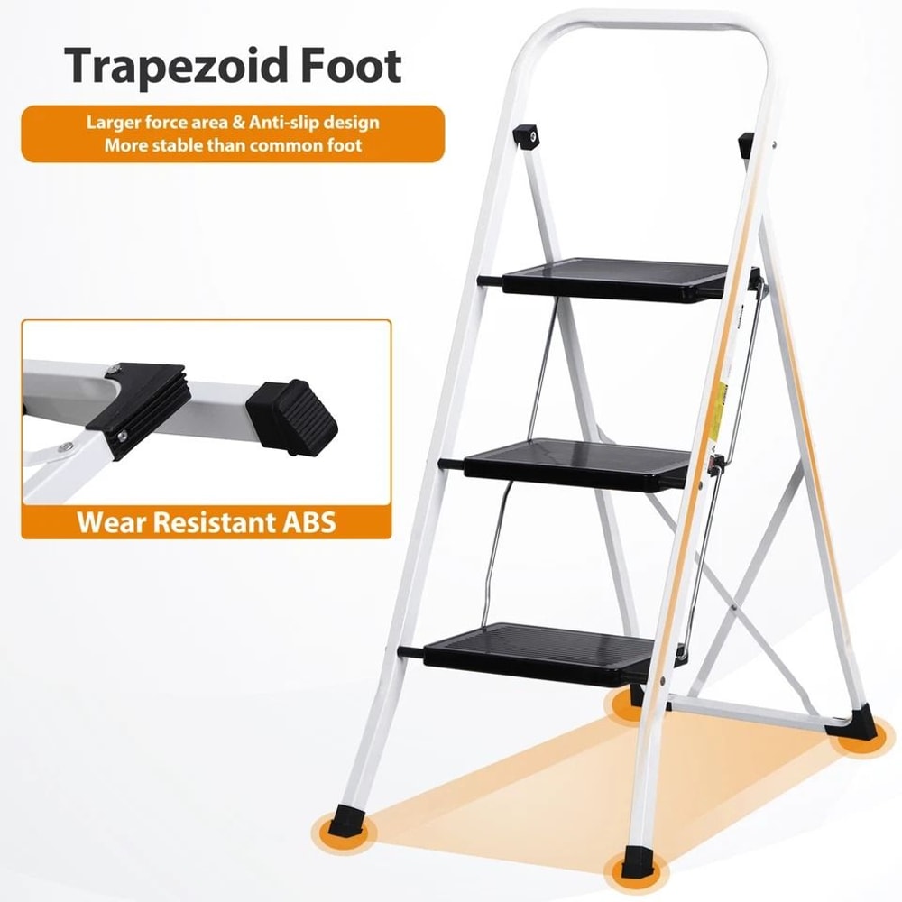 Ladder Safety Non Slip Mat Tread Foldable Kitchen Steel Step Stool White Heavy Duty Platform 3