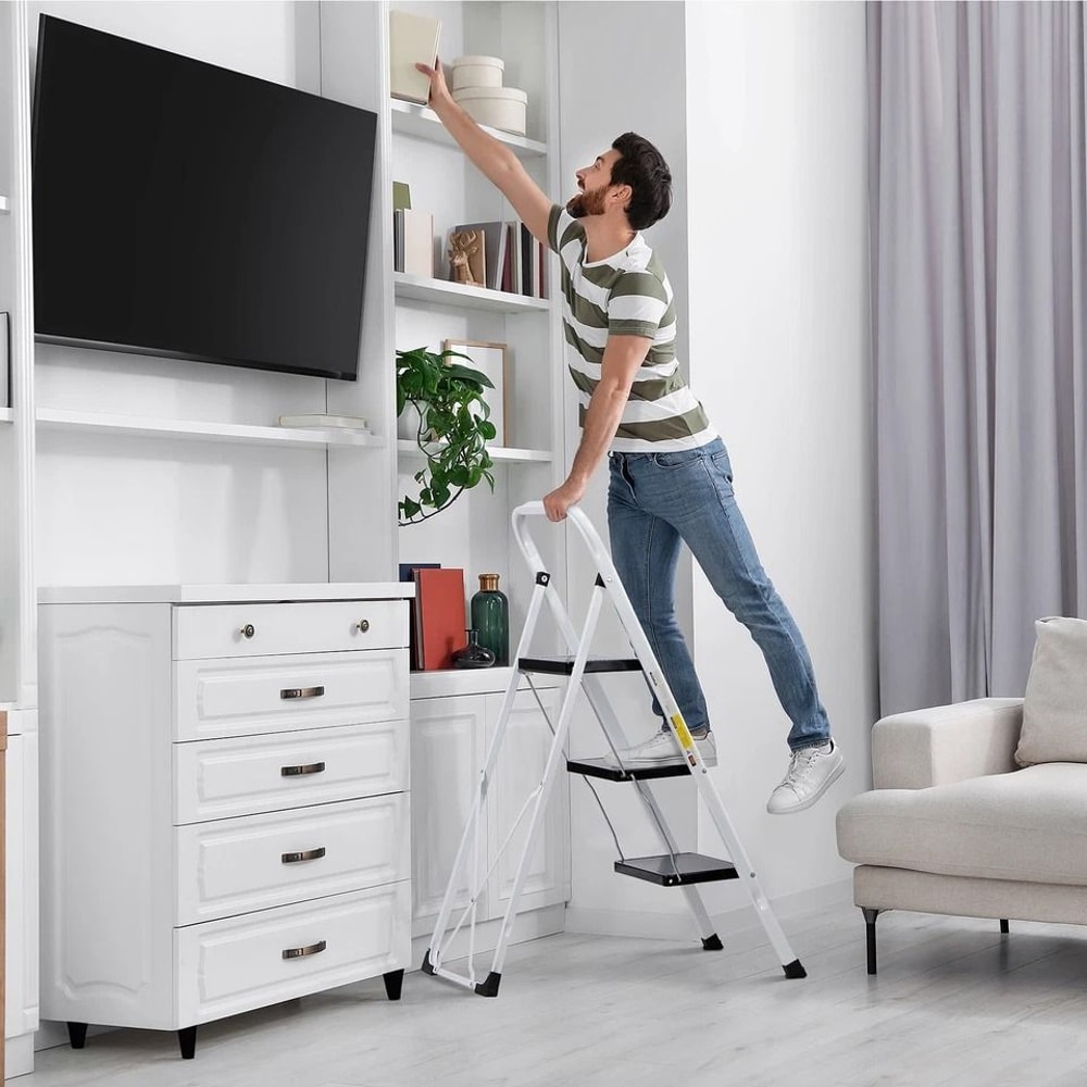 Ladder Safety Non Slip Mat Tread Foldable Kitchen Steel Step Stool White Heavy Duty Platform 4