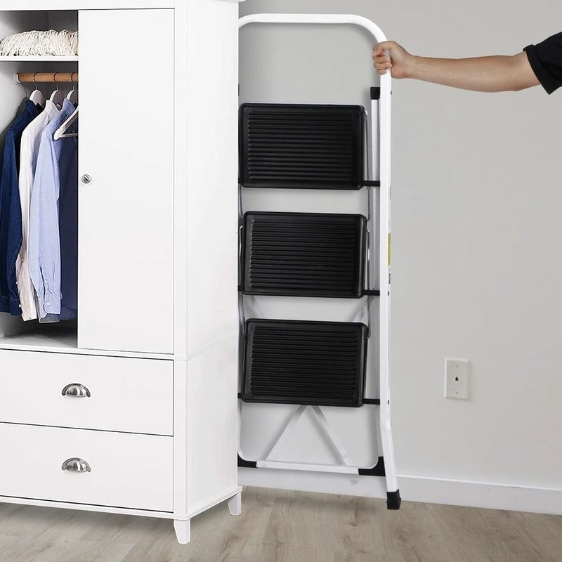 Ladder Safety Non Slip Mat Tread Foldable Kitchen Steel Step Stool White Heavy Duty Platform 5