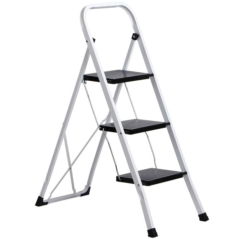 Ladder Safety Non Slip Mat Tread Foldable Kitchen Steel Step Stool White Heavy Duty Platform 9