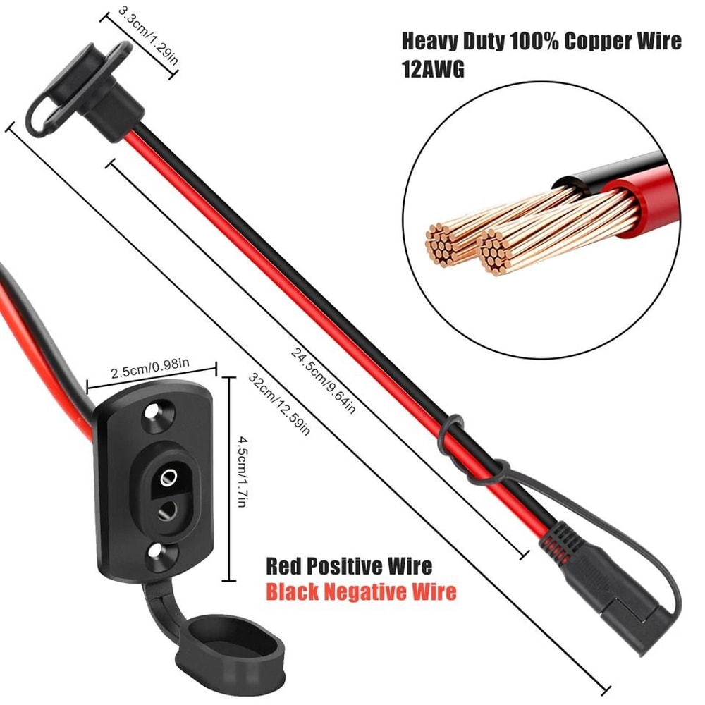 AWG SAE Adapter Male Plug To Female Socket Cable Quick Connector Harness 1FT Heavy Duty Battery Ext