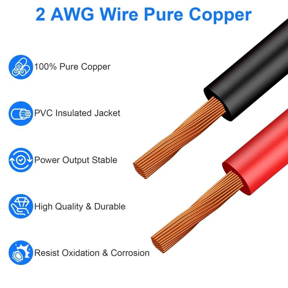 AWG Heavy Duty Battery Cable Tinned Copper Terminals Power Wire For Car Marine RV Systems 4