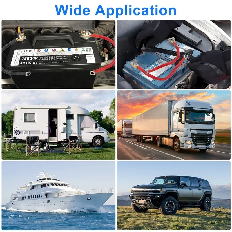 AWG Heavy Duty Battery Cable Tinned Copper Terminals Power Wire For Car Marine RV Systems 6