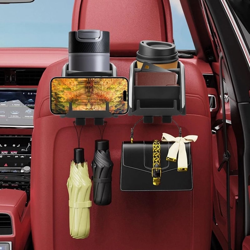 Seat Back Hook Phone Cup Drink Holder Multifunctional Car Headrest Organizer With Charging Port 1