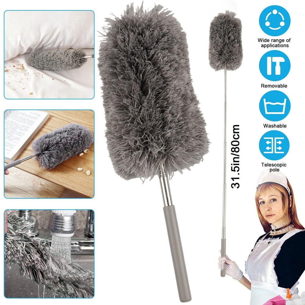 Extendable Adjustable Microfiber Feather Duster Household Cleaning Tool Strong Adsorption Brush 6