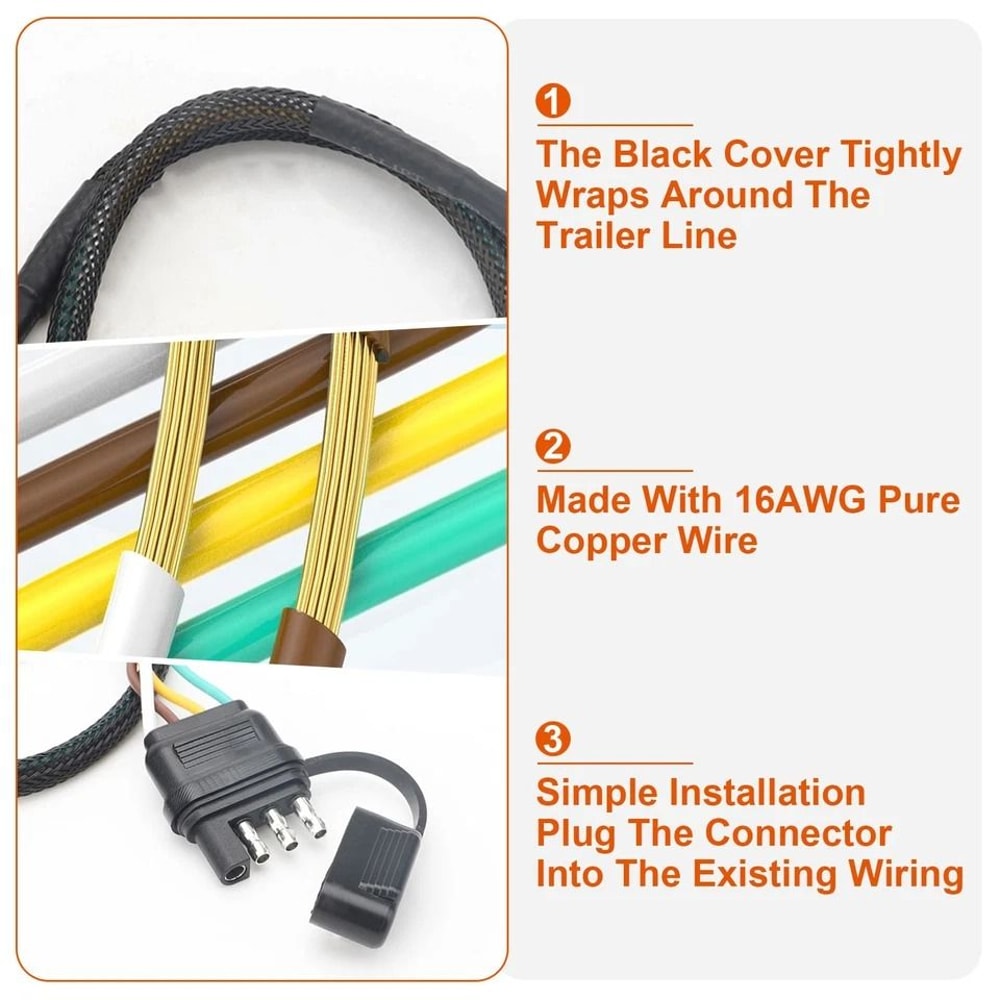 Trailer Wire Extension AWG Copper Wiring Harness DustProof Plug Connector For Trailers ATV Boat And 2