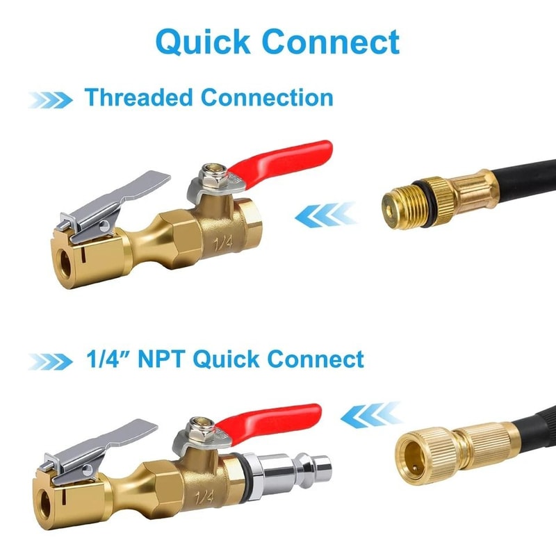 Brass LockOn Air Chuck Tire Inflator Portable Nozzle With NPT Quick Connect Fast Inflate Deflate F 1