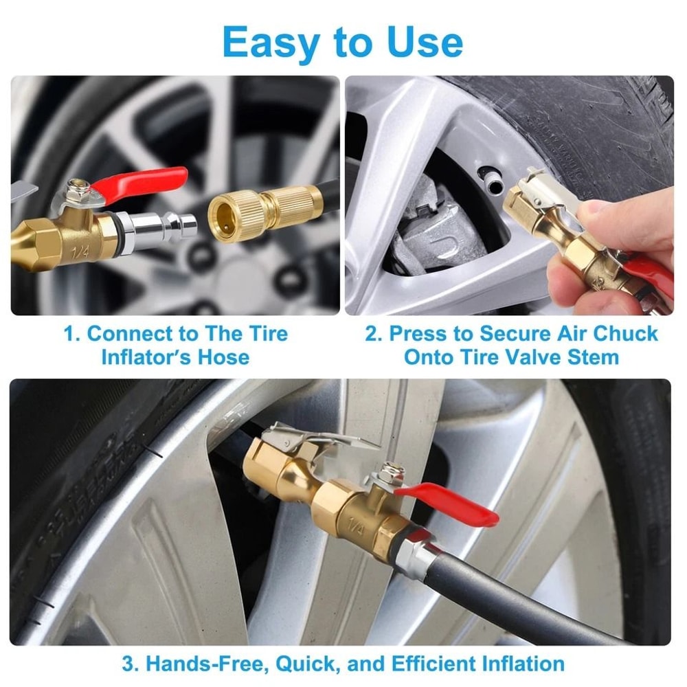 Brass LockOn Air Chuck Tire Inflator Portable Nozzle With NPT Quick Connect Fast Inflate Deflate F 4