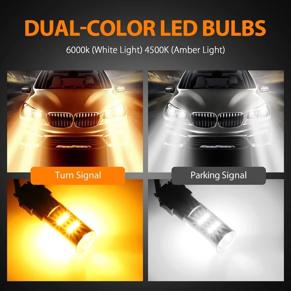 WhiteAmber LED DRL Switchback Bulbs Turn Signal Parking Light ErrorFree 0