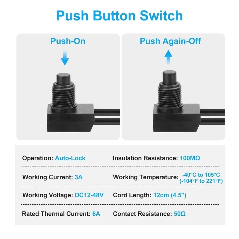 Waterproof Push Button OnOff Switch For Motorcycle Car ATV UTV DC Waterproof Durable With Copper Co