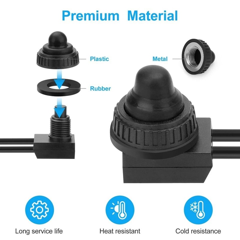 Waterproof Push Button OnOff Switch For Motorcycle Car ATV UTV DC Waterproof Durable With Copper Co