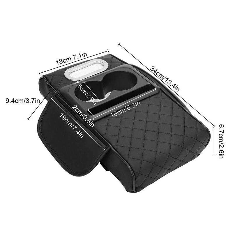 Black Car Armrest Pad Cover With Cup Holder Tissue Box Phone Slot Memory Foam 1
