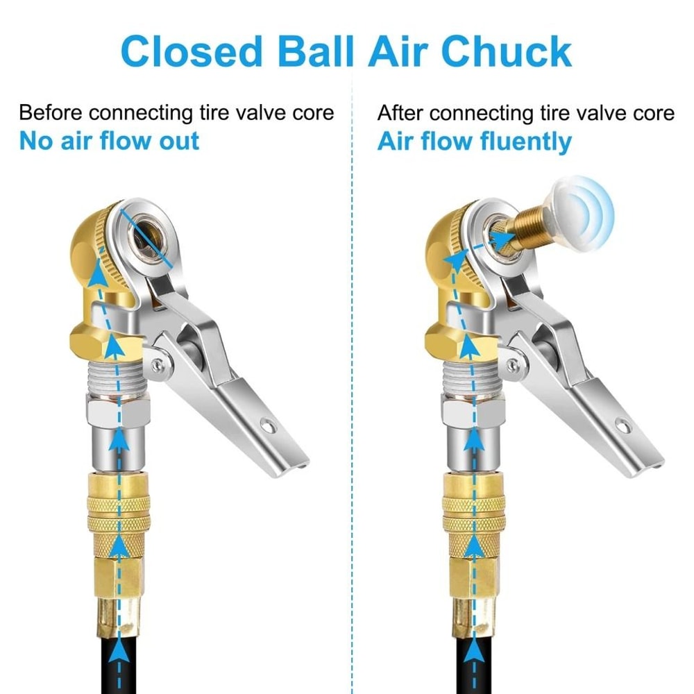 Tire Valve Extension Brass Closed Ball Air Chuck NPT Inflation Tube Universal Adapter For Air Compr