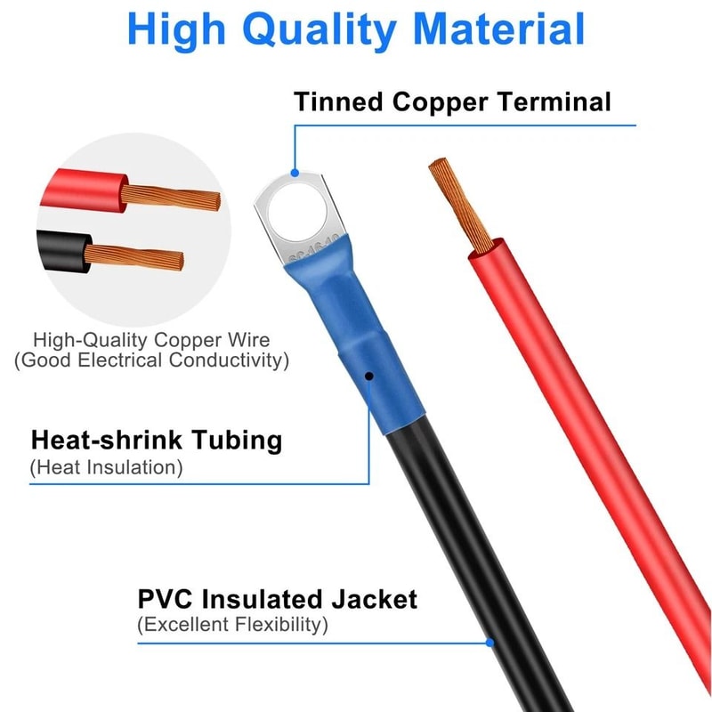 AWG HeavyDuty Battery Cables Kit With TinPlated Copper Terminals And Connectors PVC Insulation 1