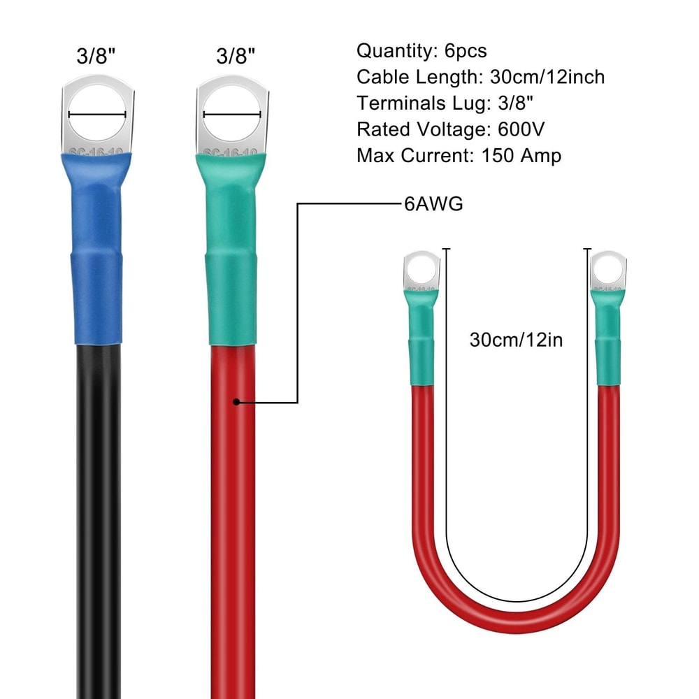 AWG HeavyDuty Battery Cables Kit With TinPlated Copper Terminals And Connectors PVC Insulation 7