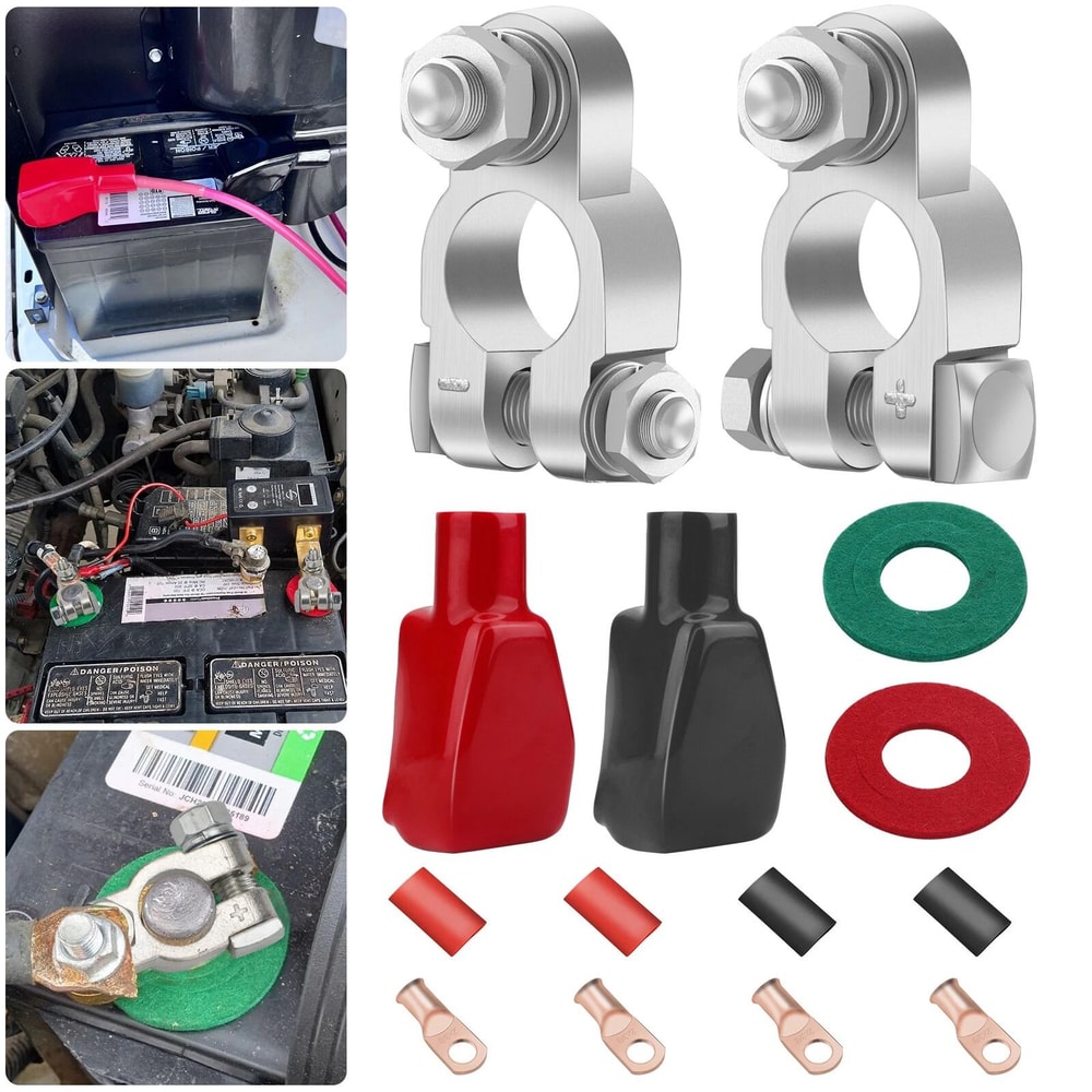 Heavy Duty Copper Battery Terminal Connectors Kit Positive Negative With Protective Covers 7