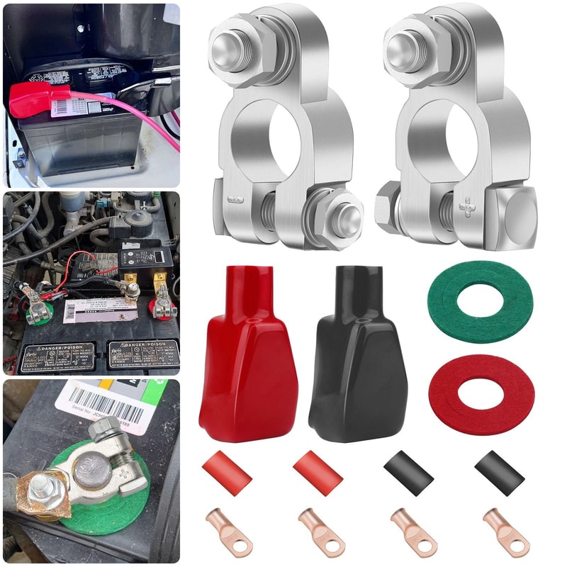 Heavy Duty Copper Battery Terminal Connectors Kit Positive Negative With Protective Covers 7