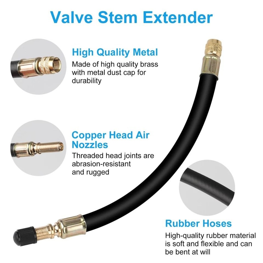Tire Valve Extension Kit With Hose Angles Schrader Valve Adapters For Car Bike RV Trailer 3
