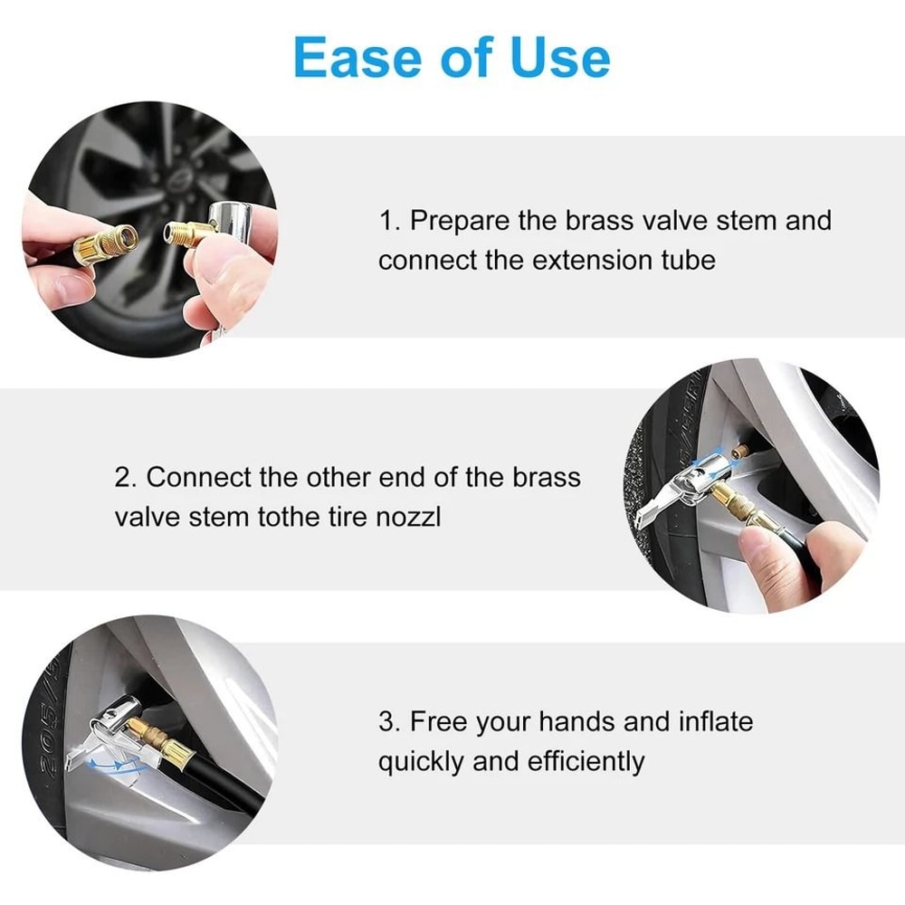 Tire Valve Extension Kit With Hose Angles Schrader Valve Adapters For Car Bike RV Trailer 5