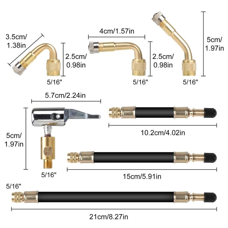 Tire Valve Extension Kit With Hose Angles Schrader Valve Adapters For Car Bike RV Trailer 6