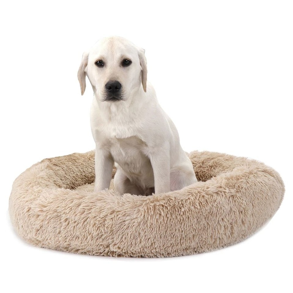 Relaxing Flexible Diameter Dog Bed Cozy Fluffy Warming Pet Bed Soft Faux Fur For Head And Neck Supp 2